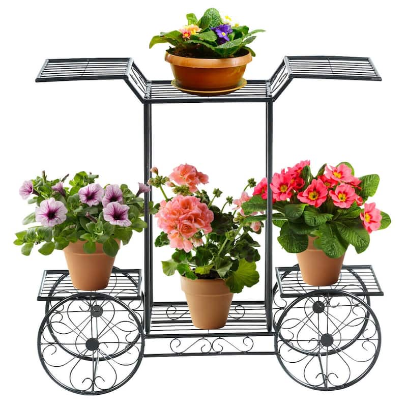 Gymax 6-Tier Garden Cart Stand Flower Rack Display Decor Flower Pot - Black