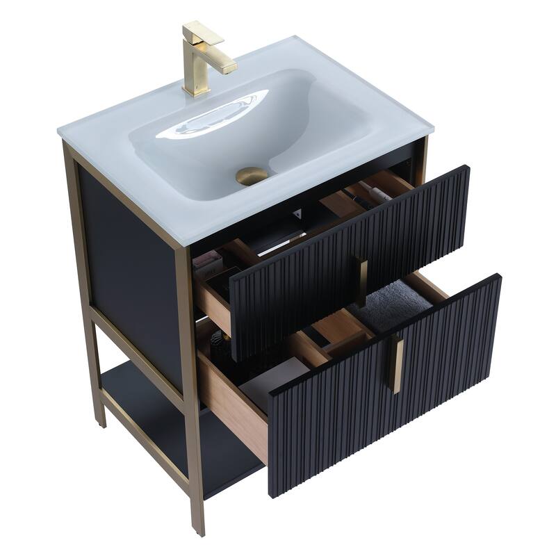 Fine Fixtures Serenity Modern Bathroom Vanity with White Glass Top