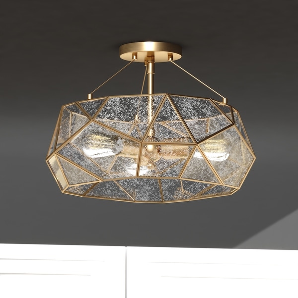 Euclid 16 in W Gold Aged Brass Contemporary Geometric Semi Flush Mount Ceiling Light Fixture with Silver Mercury Glass Shade On Sale Bed Bath Beyond 37956196