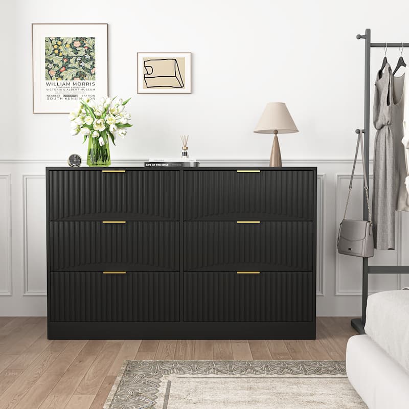 Modern 6-Drawer Dresser with Wavy Patterns, Chest of Drawers for Bedroom, Living Room & Entryway