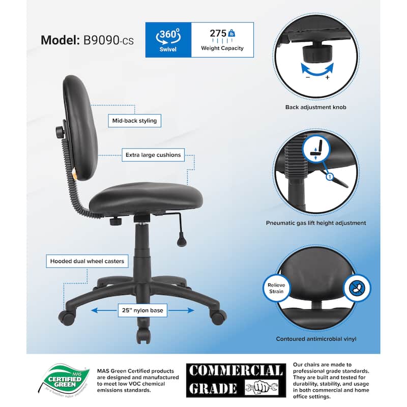 Boss Diamond Task Chair In Black Antimicrobial Vinyl