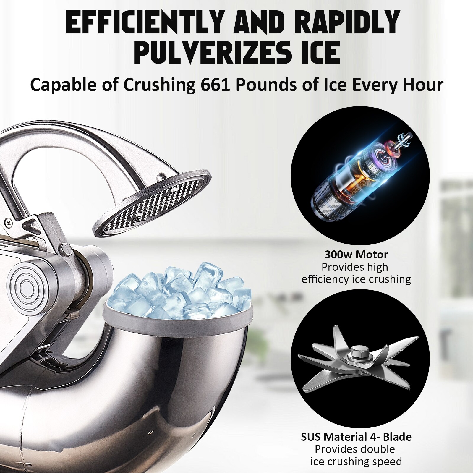 300W Commercial Electric Ice Shaver & Snow Cone Machine – 661lbs/Hour Capacity, Stainless Steel Blades