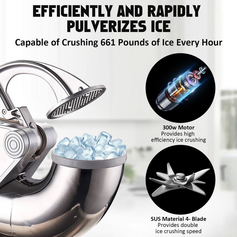 661LBS/H Commercial Ice Crusher, Electric Snow Cone Machine with 4 Blades, Stainless Steel Shaved Ice Machine