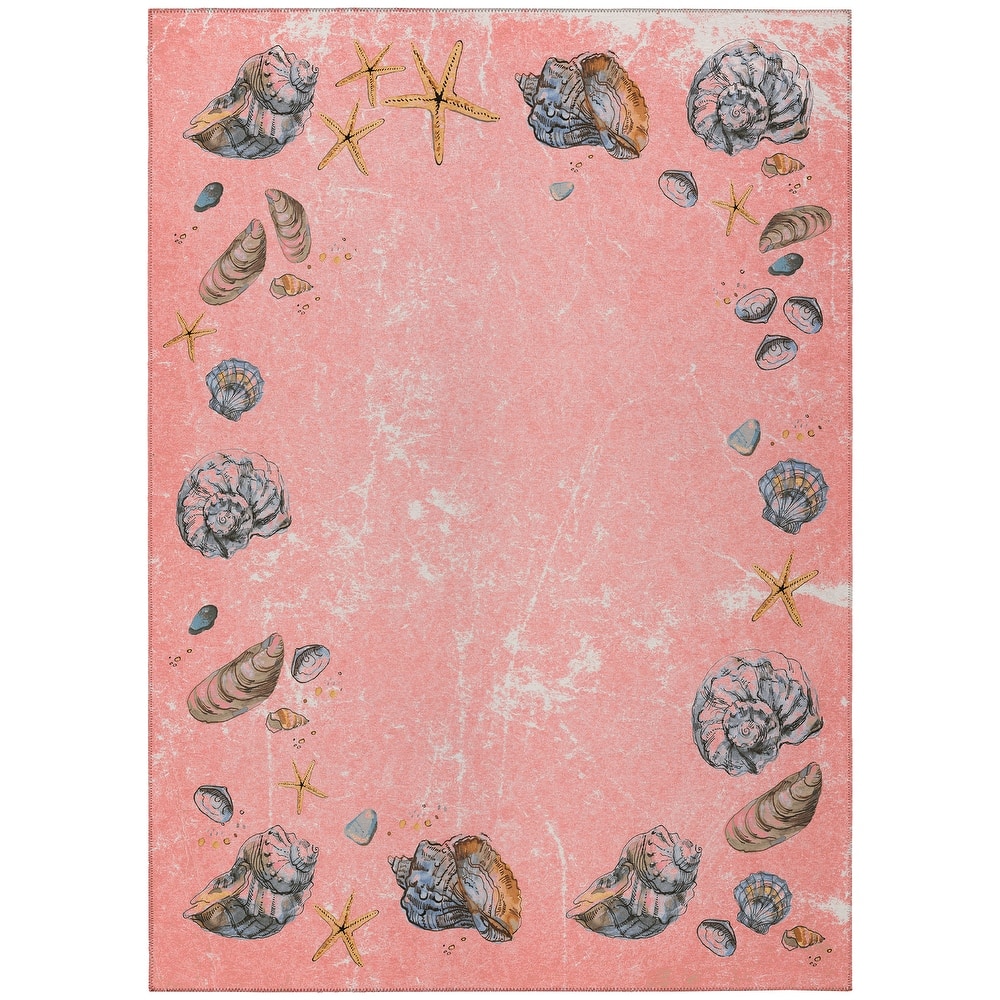 Indoor/ Outdoor Surfside Border Shells Washable Rug New