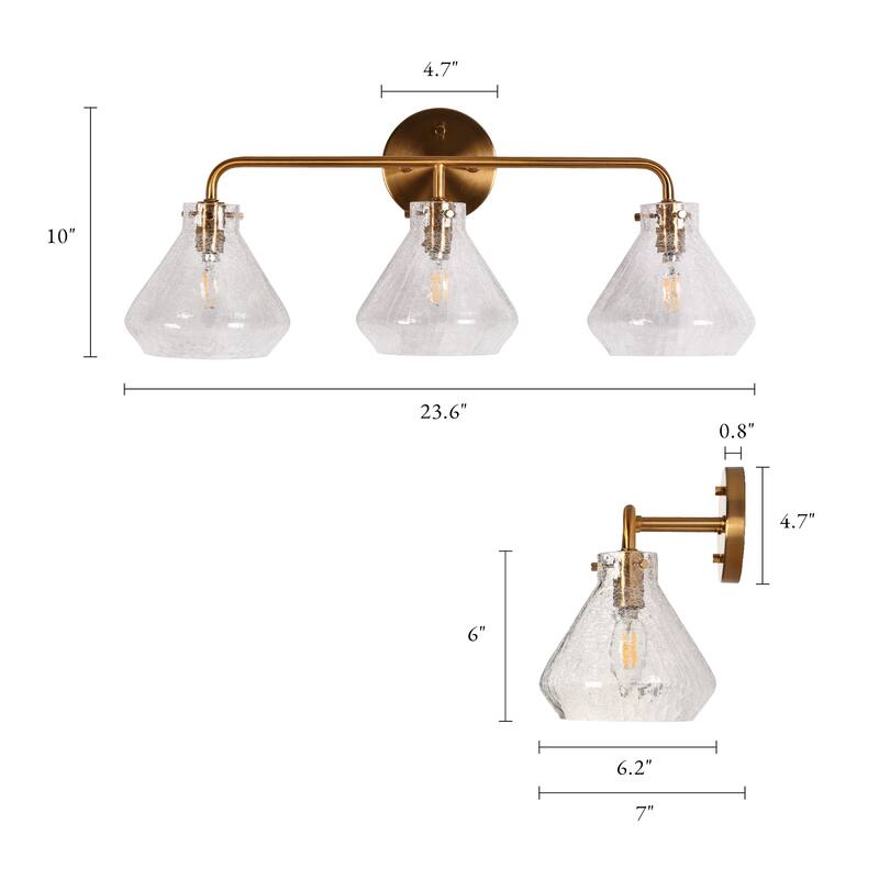 Modern Gold 3-Light Bathroom Vanity Light Art Glass Wall Sconces