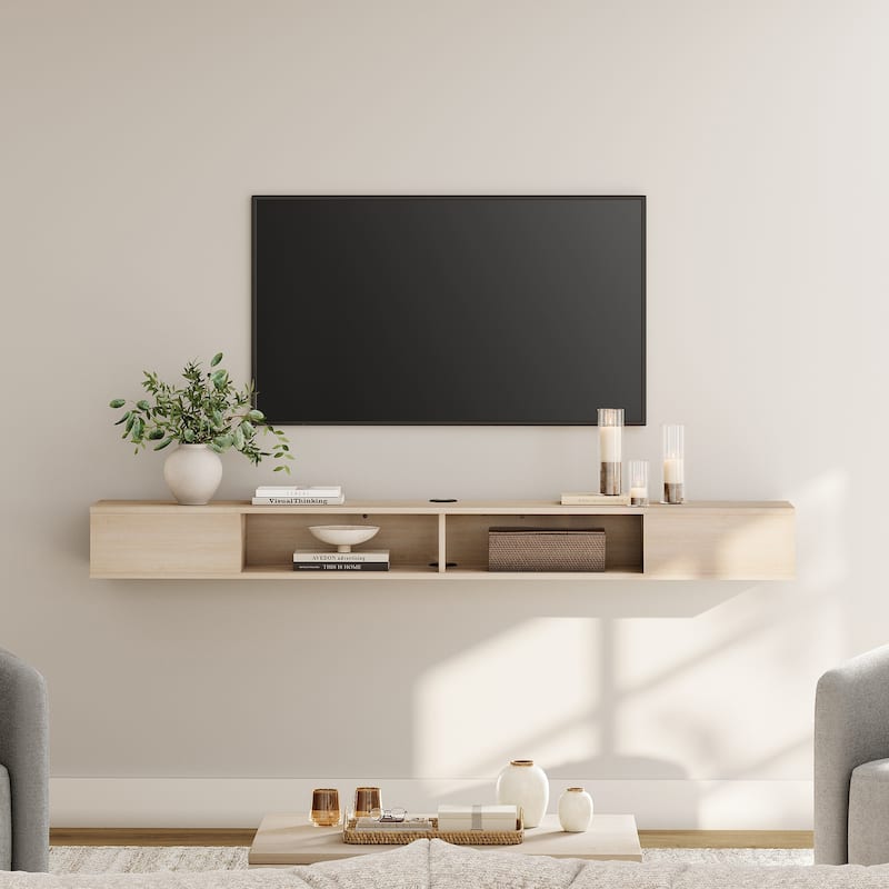 Floating Wall Mounted TV Stand with Storage, 70 Inch - Natural