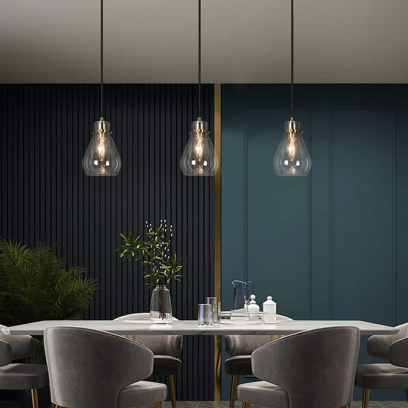Nalia Mini Modern Contemporary1-light Black Gold Pendant Teardrop Glass LED Dimmable Island Lighting