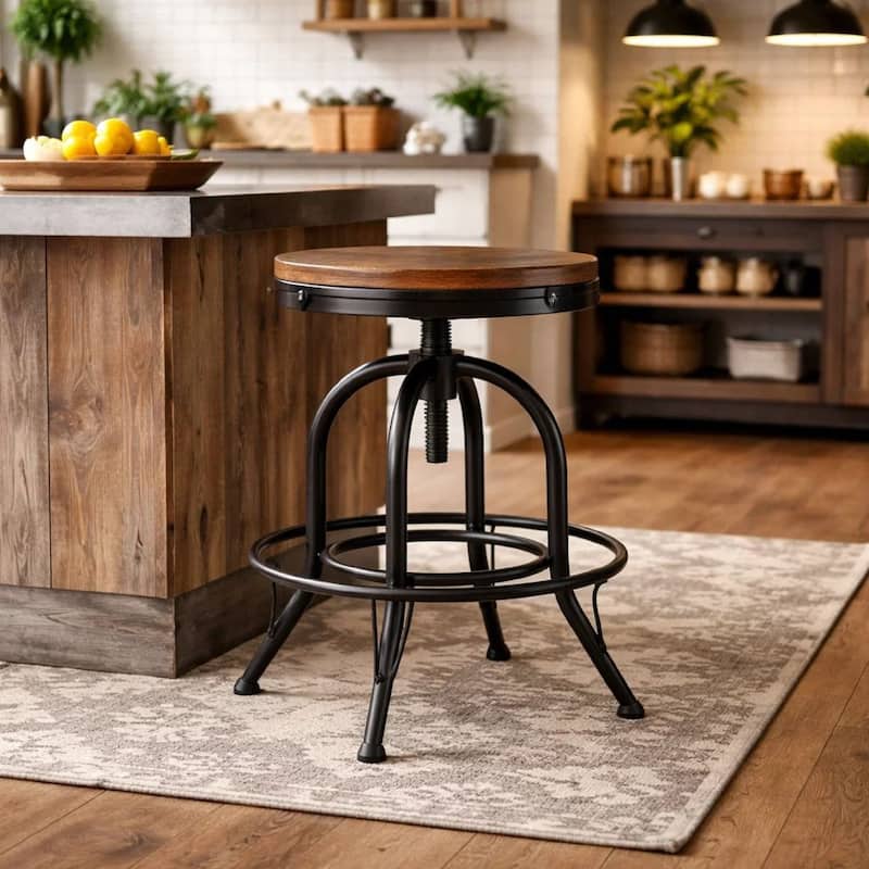 Zane 24 Inch Adjustable Swivel Counter Stool, Set of 2, Black Metal Base