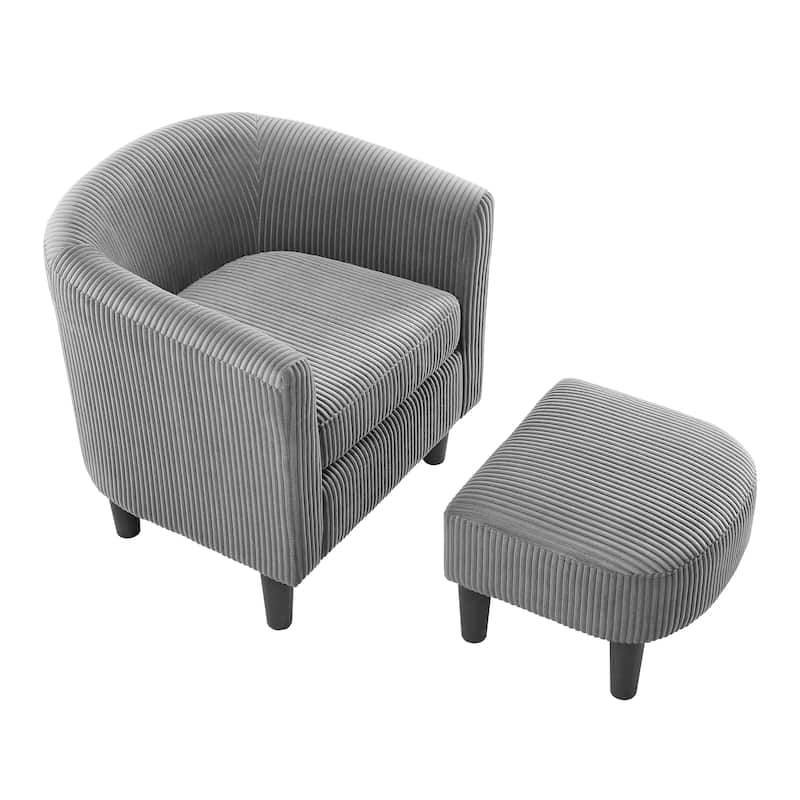 Modern Accent Chair,Upholstered Arm Chair Linen Corduroy Single Sofa Chair with Ottoman Foot Rest Comfy Armchair