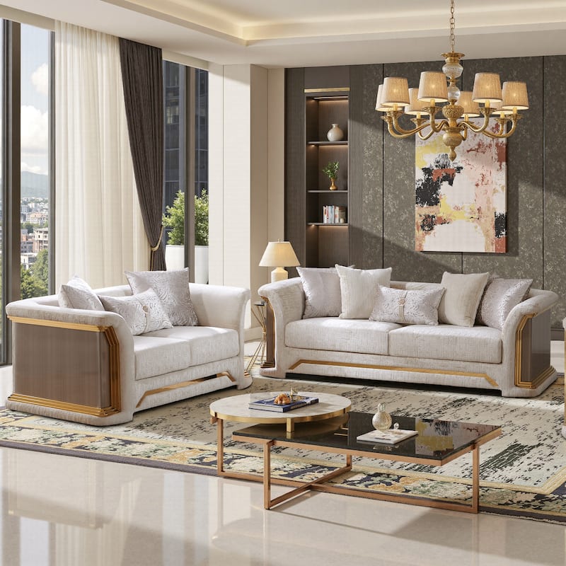 Furniture of America Ospray V Glam Upholstered Metallic Taupe 2-Piece Sofa Set - Metallic Taupe