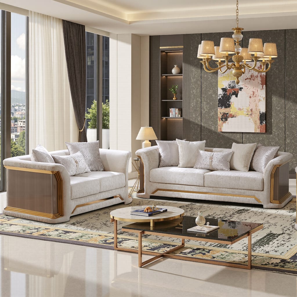 Furniture of America Ospray V Glam Upholstered Metallic Taupe 2-Piece Sofa Set