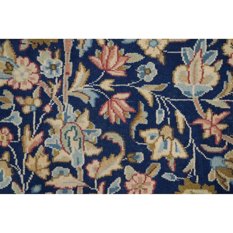 Hand Knotted Oriental 100% Wool Carpet Traditional Floral Navy Blue & Blues Kerman Area Rug - 13' 4'' X 10' 0''
