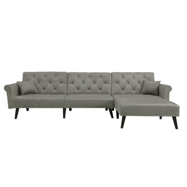 2 Pieces Convertible Reversible Sectional Sofa Velvet Sofa Sleeper Chaise