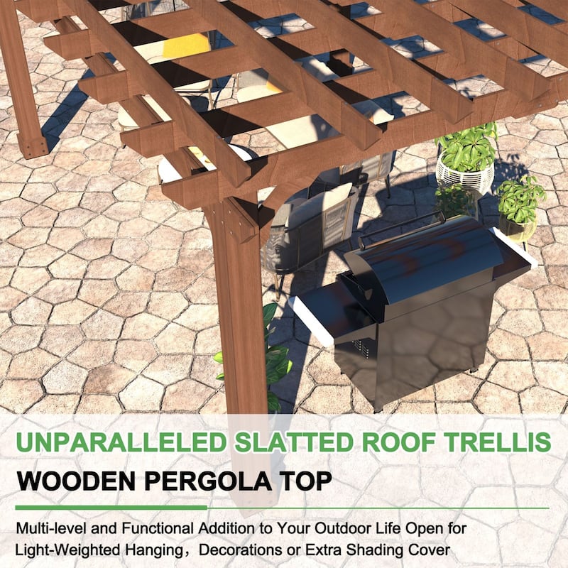 VEIKOUS Outdoor Cedar Wood Pergola Gazebo Kit with Flat Roof Trellis for Patio, Deck, Garden and Backyard