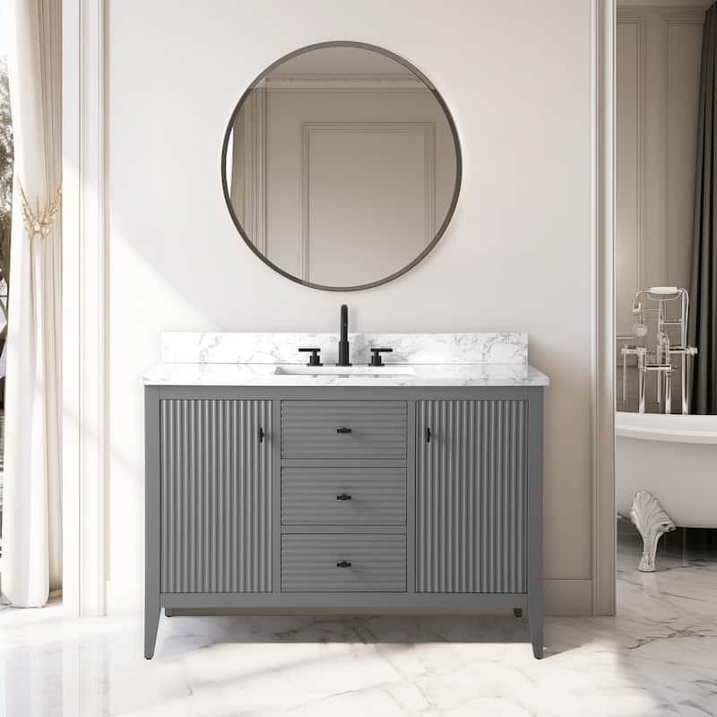 Vanity Art 48" Single Sink Bathroom Vanity Cabinet with Engineered Marble Countertop