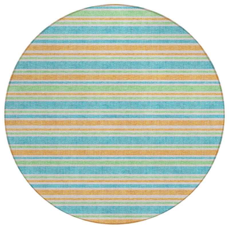 Machine Washable Indoor/ Outdoor Thin Cabana Stripe Chantille Rug