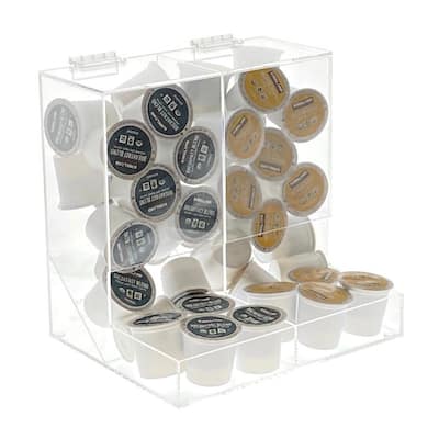 OnDisplay Acrylic 2 Section Flip Top Storage Bin for Coffee Pods/Candy/Tea/Bulk Items - Office/Home/Display Organizer