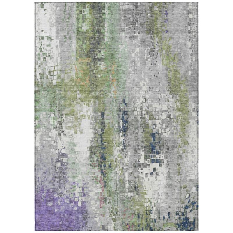 Machine Washable Indoor/ Outdoor Abstract Pixels Chantille Rug