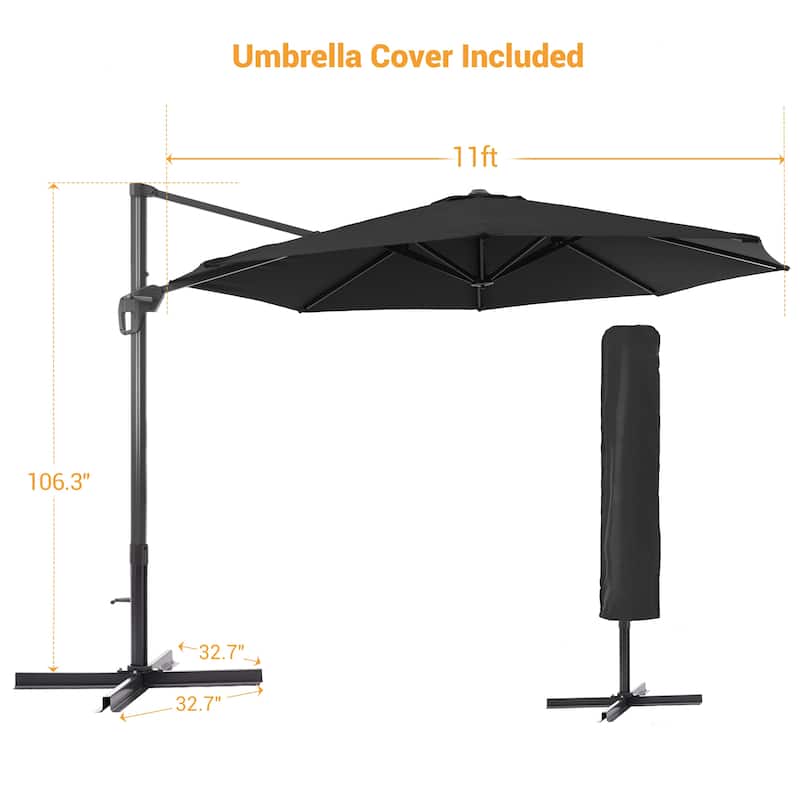 LIVOOSUN 11Ft Cantilever Patio Umbrella,Offset Hanging Umbrella