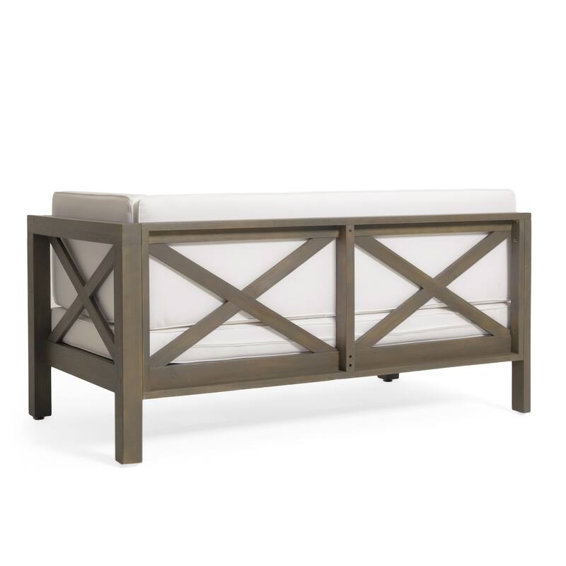 Brava Outdoor Acacia Wood X-Back Patio Sectional Sofa by Christopher Knight Home