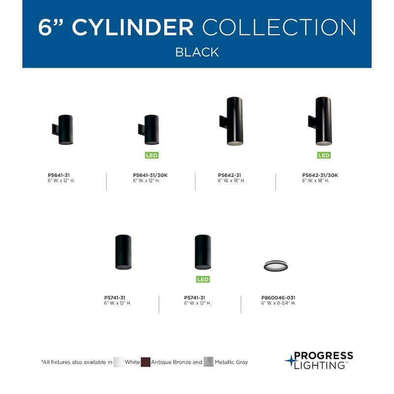 6" Black Outdoor Wall Cylinder - 12" x 6" x 8.875"