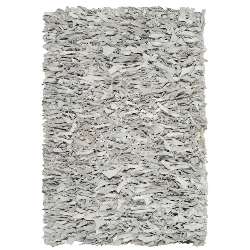 SAFAVIEH Handmade Leather Shag Blayne Modern Leather Rug - 2' x 3' - Grey/White