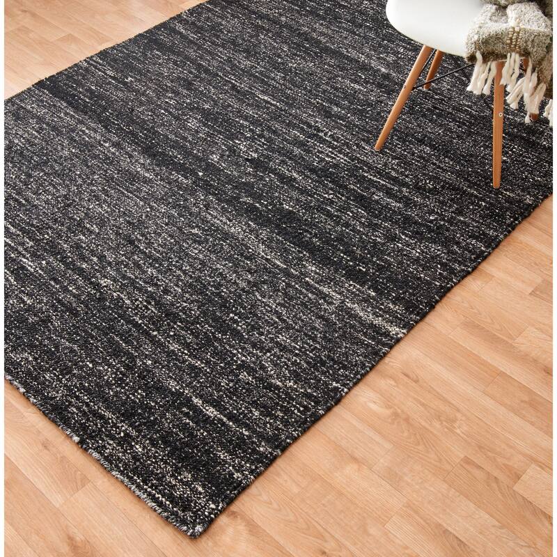 Flat-weave Maddox Neutral Viscose Rug - Black - 9'3" x 13'