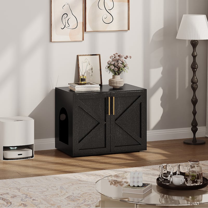 Cat Litter Box Enclosure, Hidden cat Litter Box Furniture with with 2 Doors and Pads
