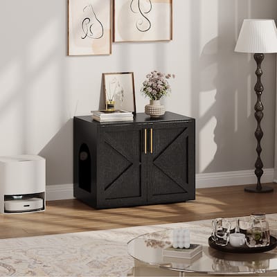 Cat Litter Box Enclosure, Hidden cat Litter Box Furniture with with 2 Doors and Pads