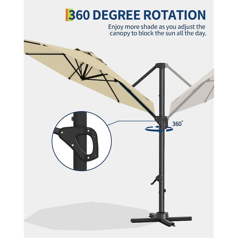 10FT Outdoor Cantilever Umbrella Patio Umbrella with 360-Degree Rotation