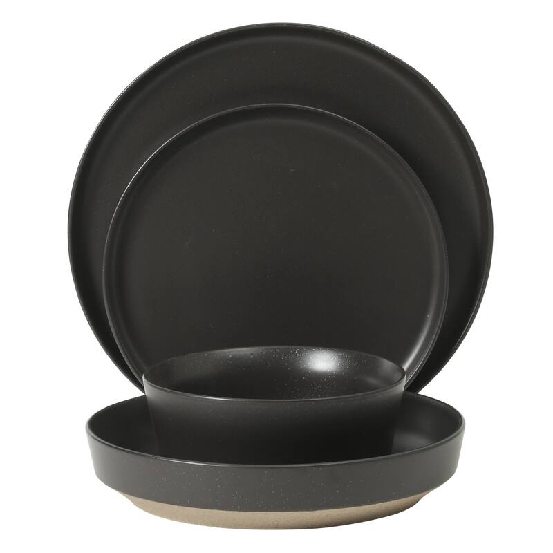 Gibson Elite Overbrook 16-Piece Pottery Clay Stoneware Stackable Dinnerware Set - Plates & Bowls, Reactive Glaze, Service for 4