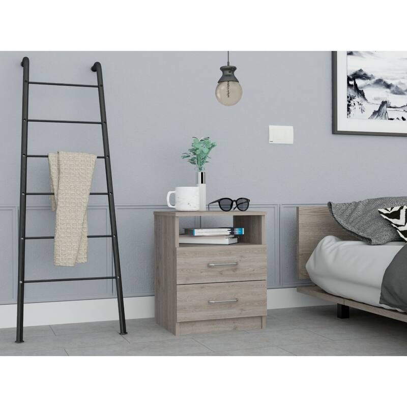 Modern Light Gray Nightstand with Two Drawers and Shelf, Compact and Functional for Bedroom or Living Room - Gray