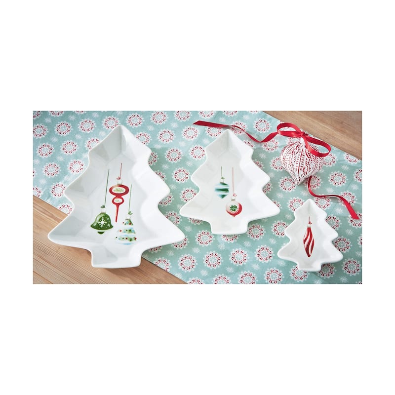 Medium Christmas Tree Serving Dish - Multicolor Bone China, Dishwasher Safe, 8.5" L x 7" W x 1.25" H