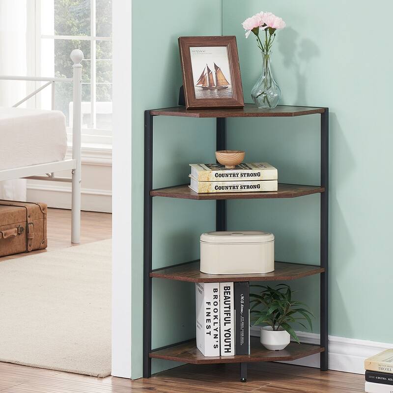 VECELO 4-Tier Triangle Corner Bookshelf & End Table 31" Multi-Functional Living Room Storage shelf