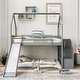 preview thumbnail 4 of 28, Twin House Bunk Bed with Convertible Slide & Storage Staircase, Grey