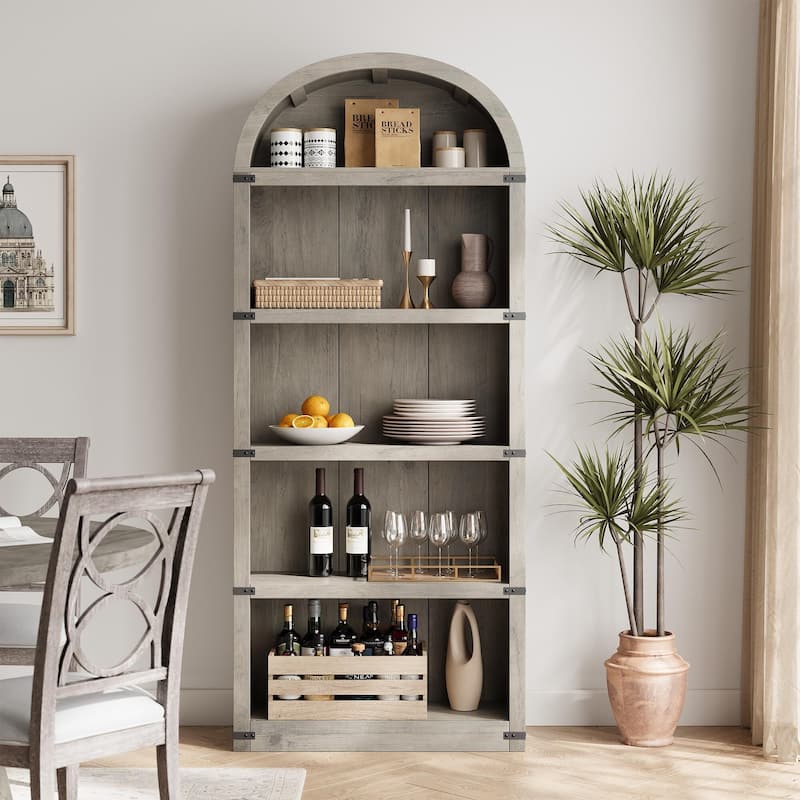 71.7" Tall Arched Bookshelf, 5-Tier Arched Display Cabinet with Storage Shelves