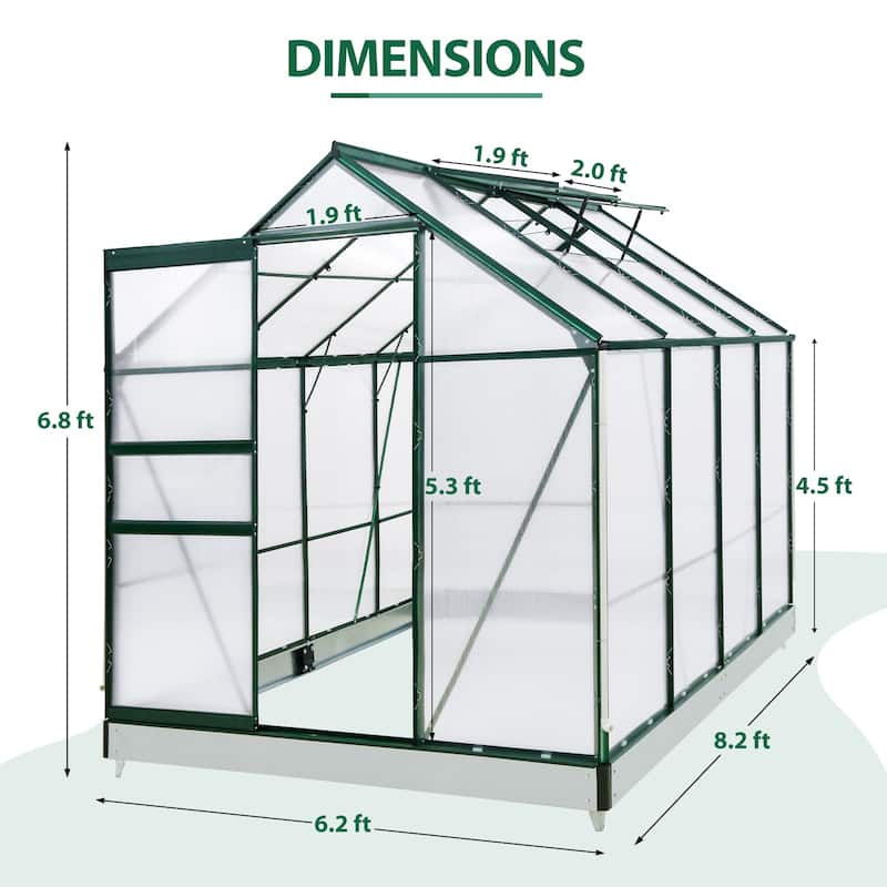 EAGLE PEAK 6x8x7 PC Walk-in Hobby Greenhouse with Adjustable Roof Vent and Rain Gutter,Dark green