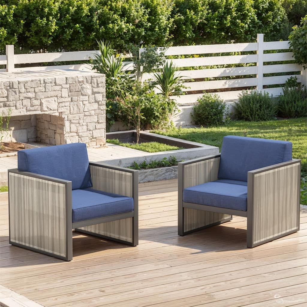 Outdoor Arm Chair with Cushion - Blue