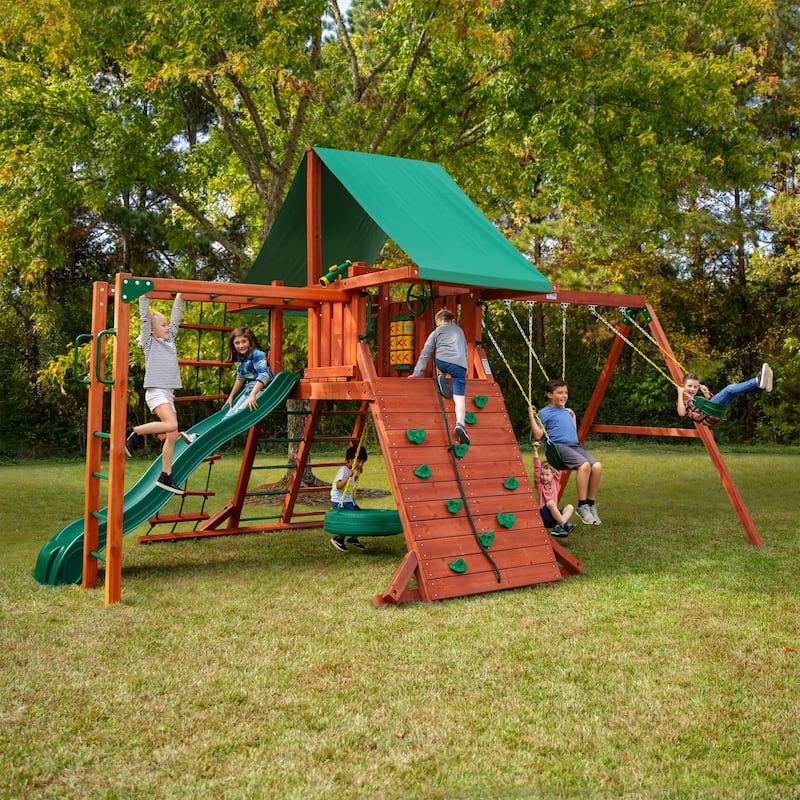 Gorilla Playsets Sun Valley II Wood Swing Set with Monkey Bars - Redwood
