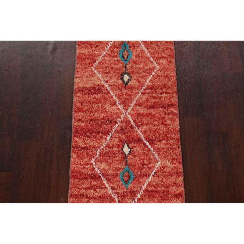 Geometric Tribal Moroccan Wool Runner Rug Hand-knotted Oriental Carpet - 2'1" x 11'2"