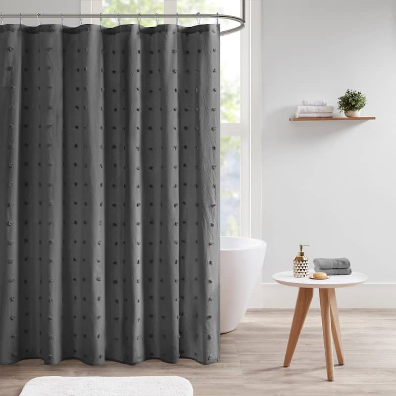 Intelligent Design Maize Cotton Jacquard Pom Pom Shower Curtain