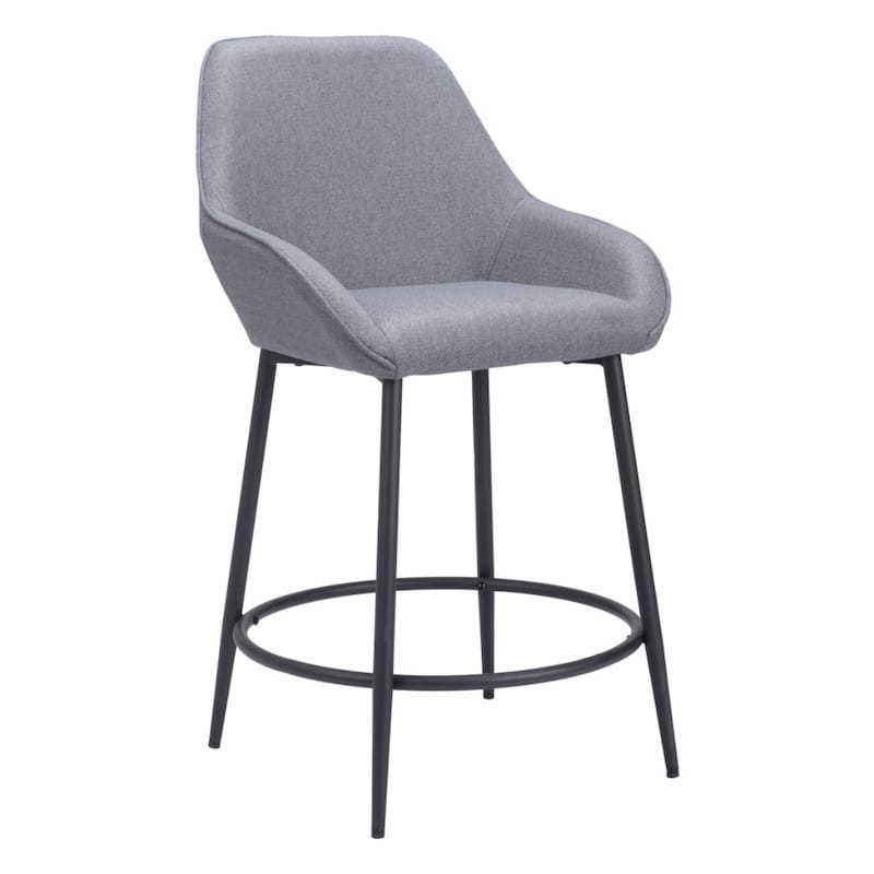 Set of 2 Grey Black 25 Inch Fabric Steel Counter Height Bar Stools - 24" x 22.4" x 38.6"