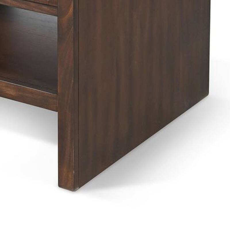 Nero Side End Table, Slatted Drawer, 26 Inch Solid Wood Dark Brown