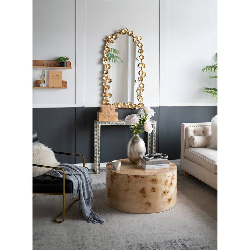 Full Length Arched Wall Decorative Mirror with Golden Leaf Accents - Gold