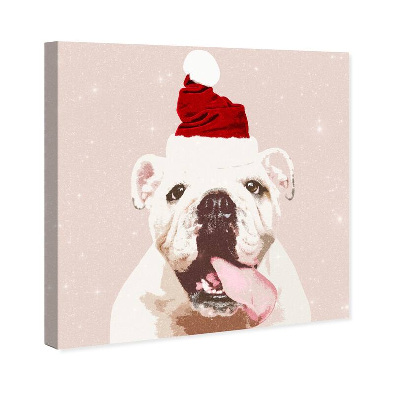 Wynwood Studio Canvas Holiday and Seasonal Sparkling Holiday Dog White and Cream White Glam Wall Art Canvas Print