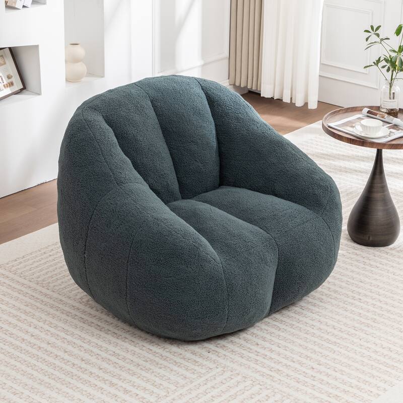 Teddy Tufted Bean Bag Chair, Faux Fur Bean Bag Sofa with Memory Foam, Fluffy Lazy Floor Sofa with Large Armrests