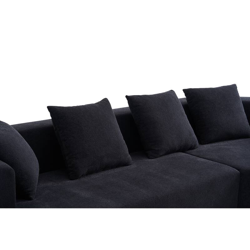129.5" Chenille Memory Foam Sectional Sofa with Deep Seat, No Installation Required, and Quick Rebound Foam