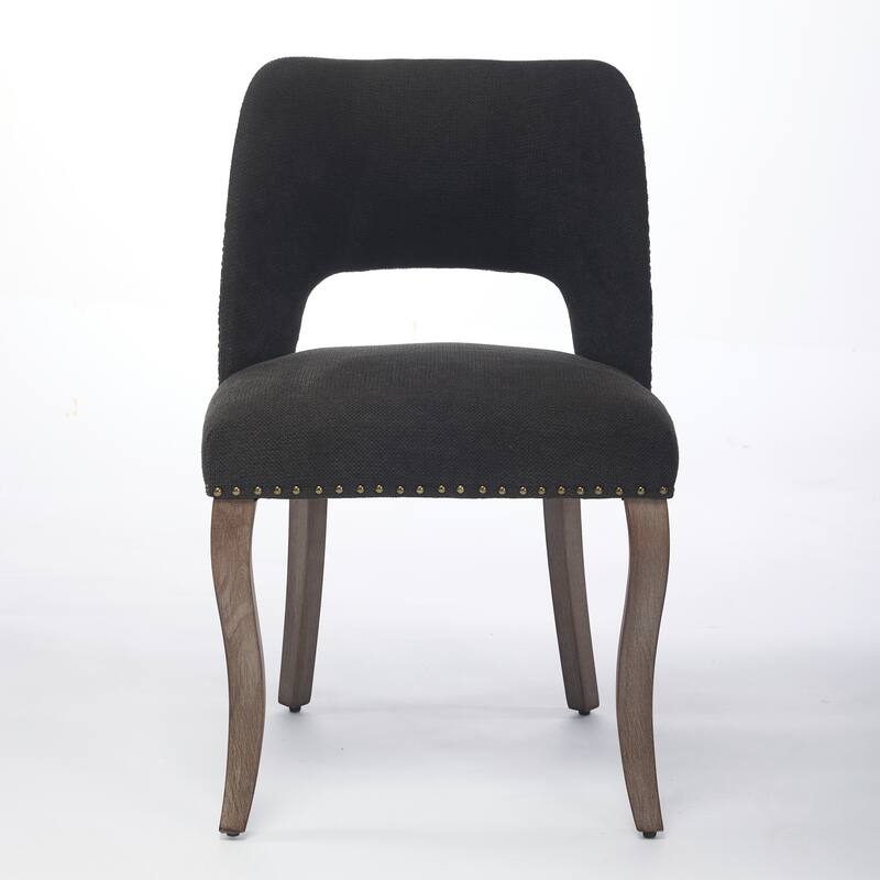 GDF Studio- Fabric Upholstered Farmhouse Dining Chair with Curved Wood Legs & Hollow-Out Back, Set of 2