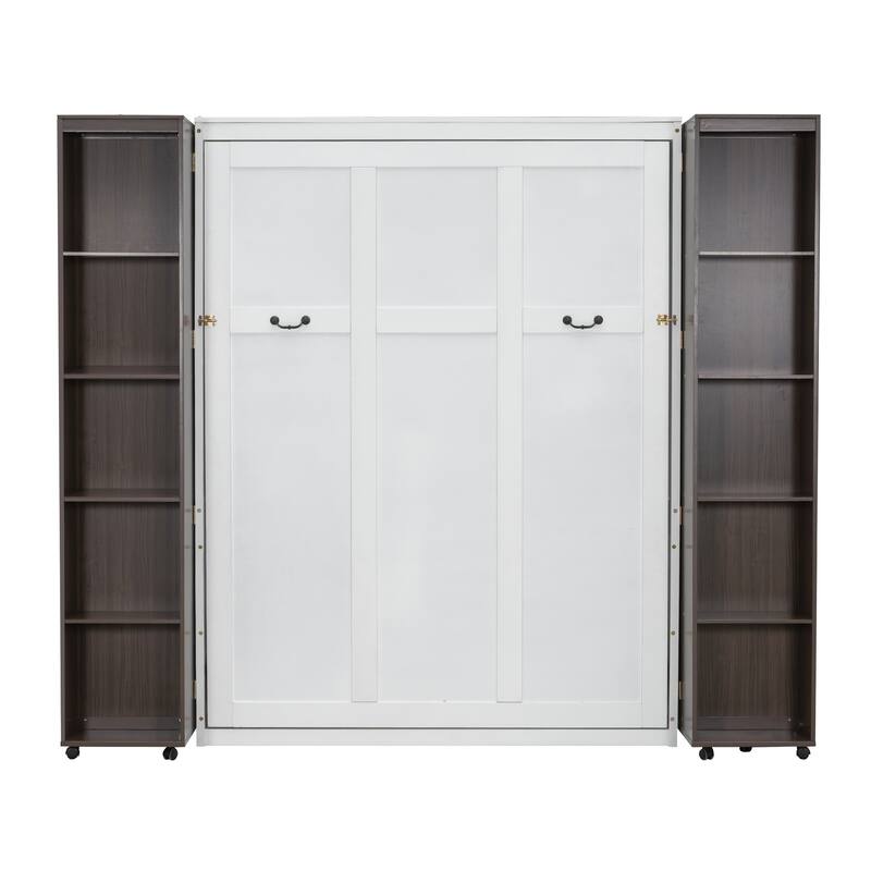 Queen Murphy Bed Wall Bed With Storage Doors,Equipped With Spacious, Push-Pull Foldable Storage Cabinets On Both Sides
