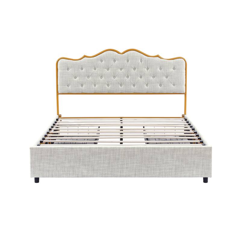 Metal frame sleeping bed with four storage drawer